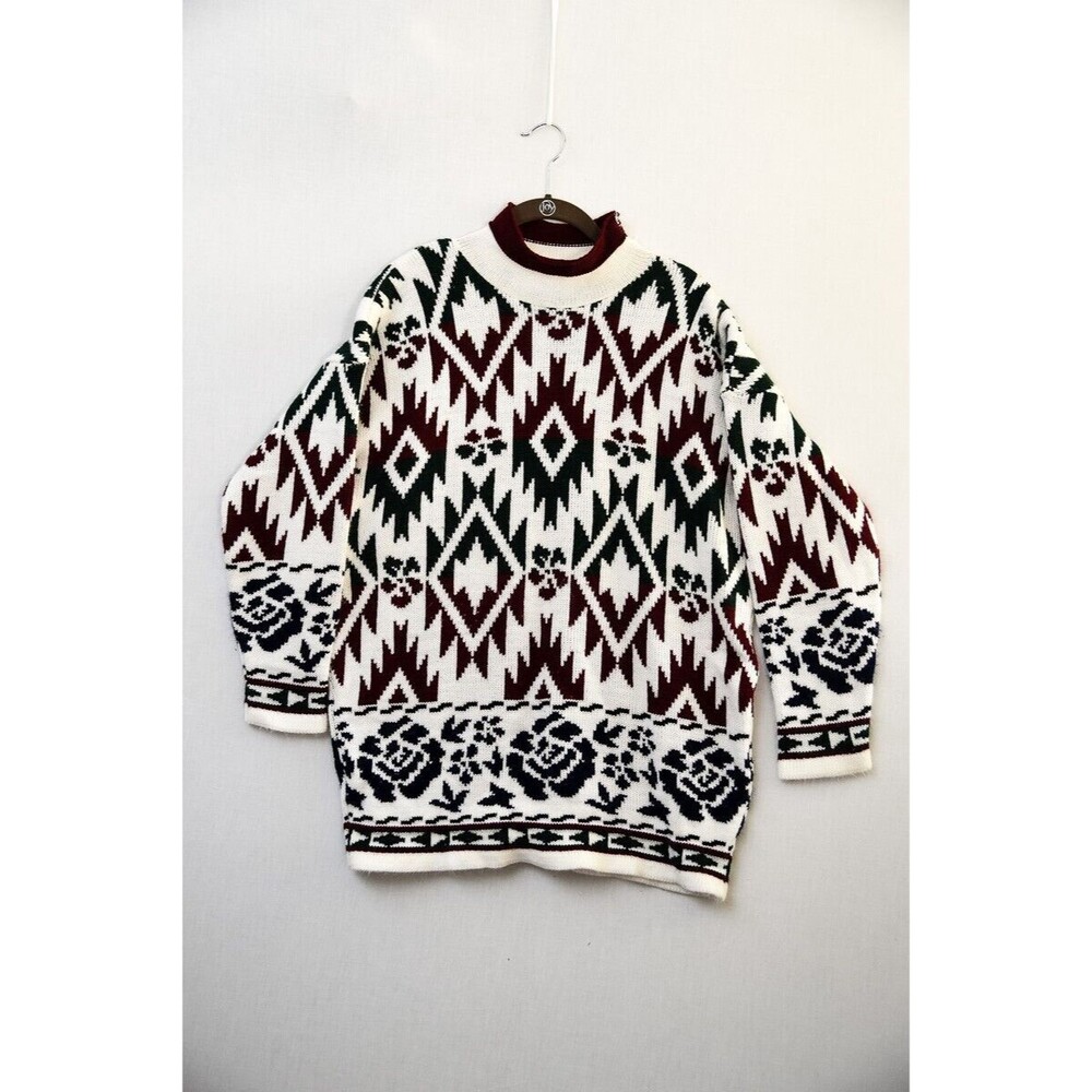 J C & Louis Men's L/XL Mock neck Sweater Southwestern Aztec Design Vintage 80's